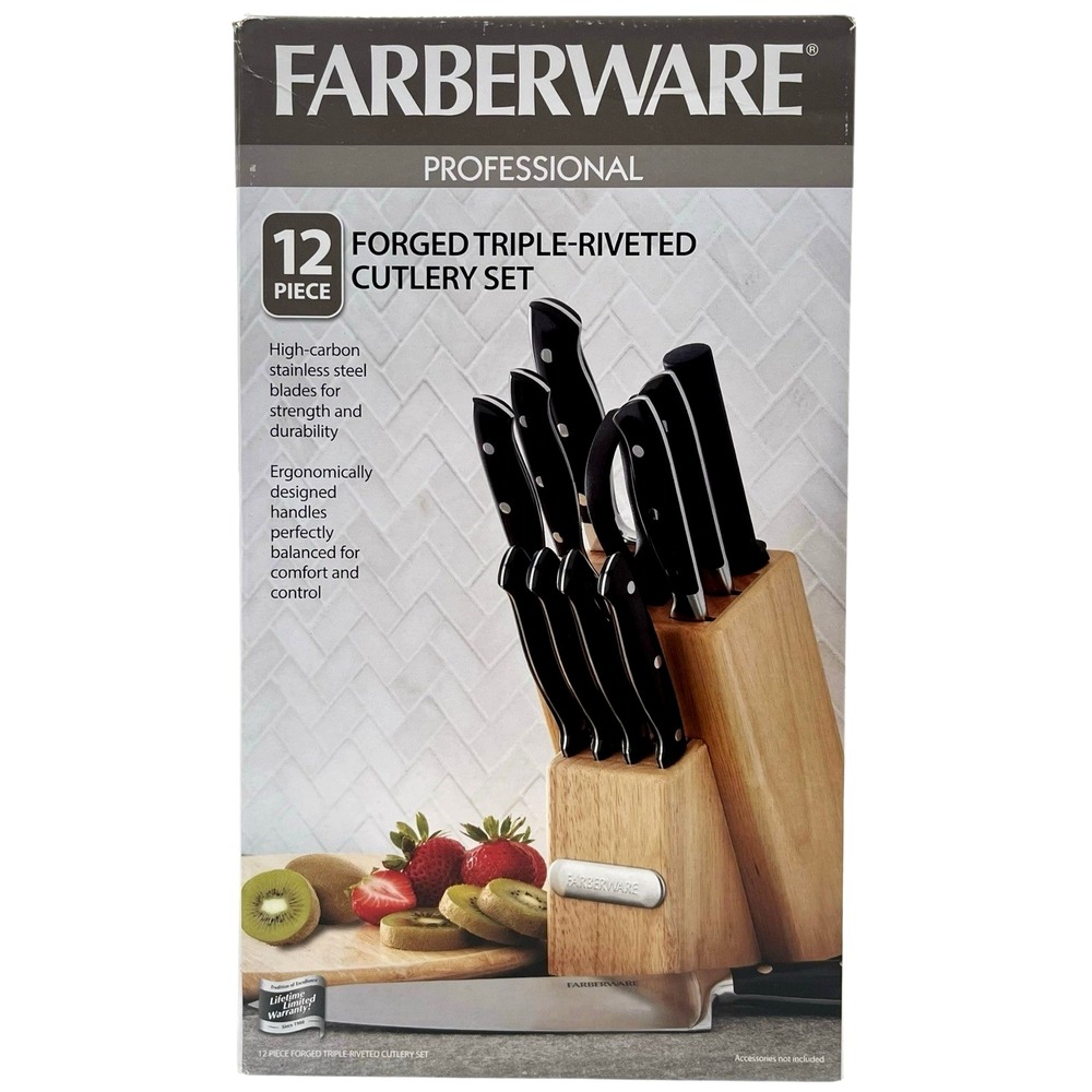 Farberware PROFESSIONAL Forged Triple Riveted 12-Piece Knife Block Set Black